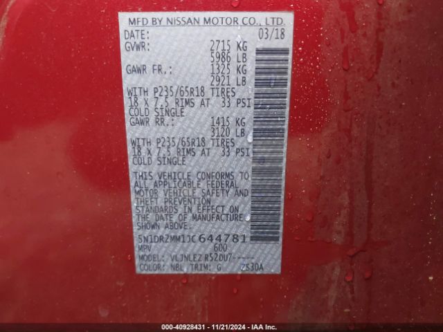 5N1DR2MM1JC644781 Nissan Pathfinder Sv