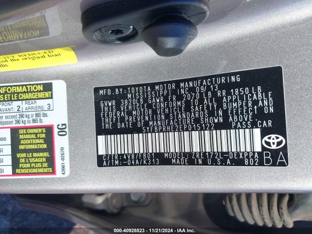 Toyota Corolla Eco/eco Plus/eco Premium 2014 5YFBPRHE2EP015122 Image 9