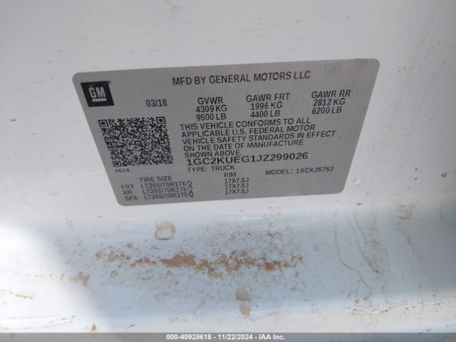 1GC2KUEG1JZ299026 Chevrolet Silverado 2500hd Wt