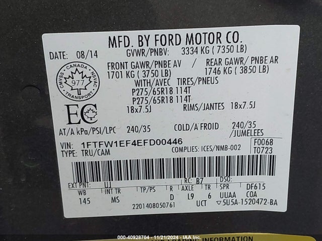 1FTFW1EF4EFD00446 Ford F150 Supercrew