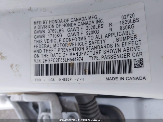 2HGFC2F85LH544974 Honda Civic Sport