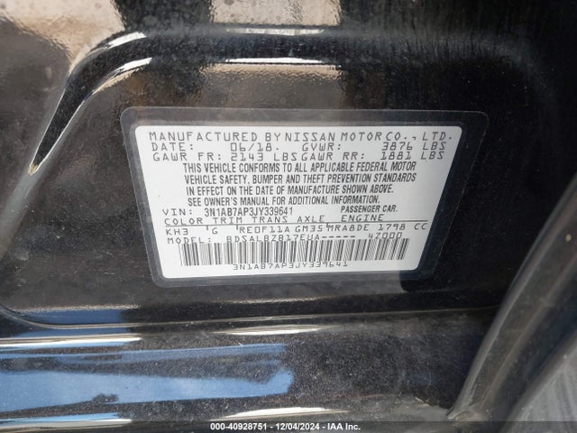 Nissan SENTRA S 2018 3N1AB7AP3JY339641 Image 9