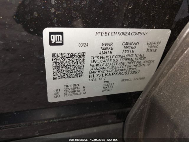 KL77LKEPXSC012887 Chevrolet Trax Fwd Activ