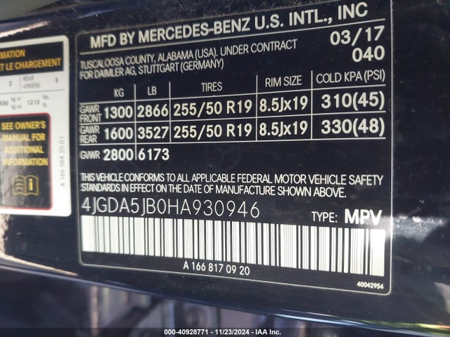 4JGDA5JB0HA930946 Mercedes-Benz GLE 350