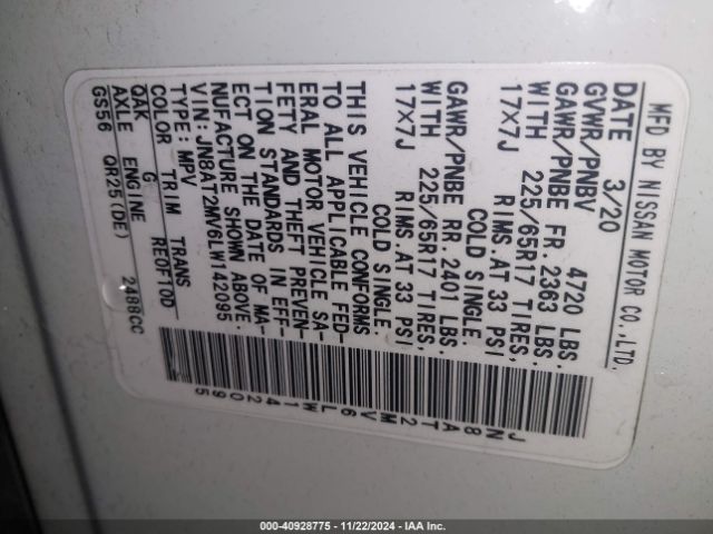JN8AT2MV6LW142095 Nissan Rogue Sv Intelligent Awd