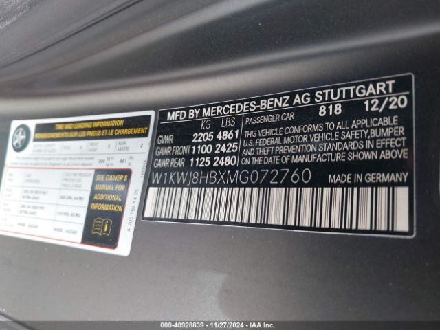 W1KWJ8HBXMG072760 Mercedes-Benz Amg C 63 S
