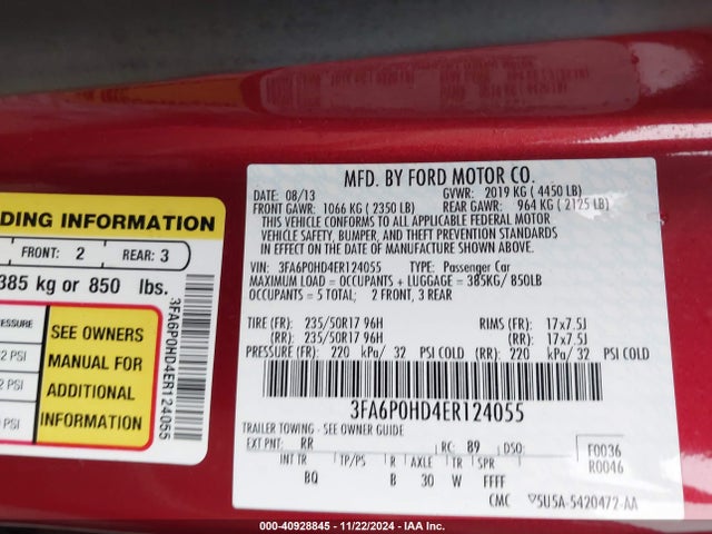 Ford FUSION SE 2014 3FA6P0HD4ER124055 Image 9