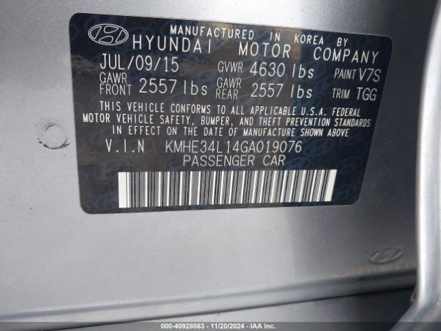 KMHE34L14GA019076 Hyundai Sonata Hybrid Limited