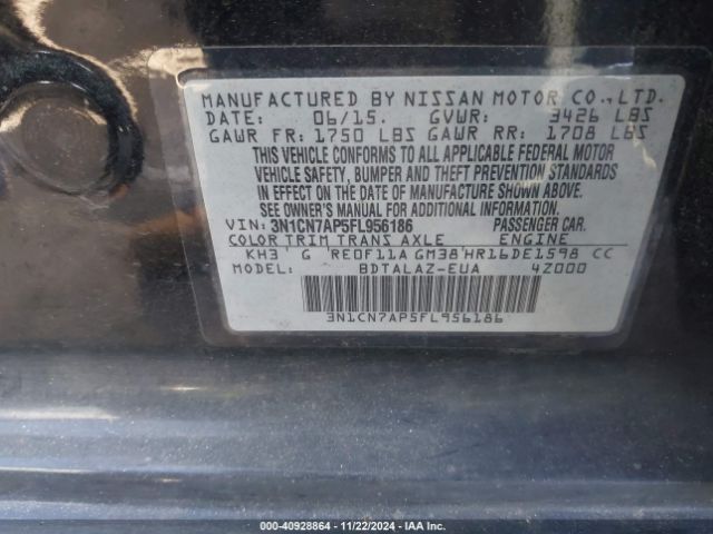 3N1CN7AP5FL956186 Nissan Versa 1.6 S+