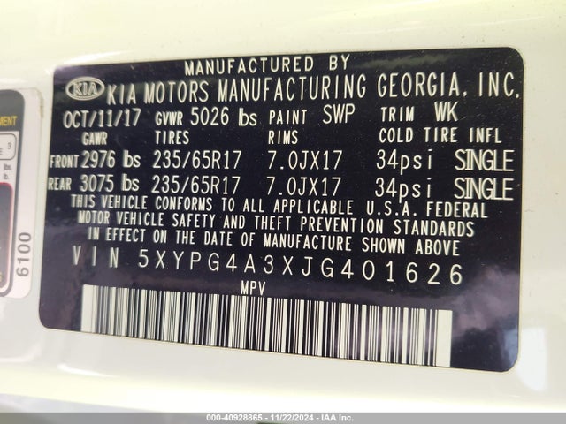 KIA Sorento 2.4l Lx 2018 5XYPG4A3XJG401626 Image 9
