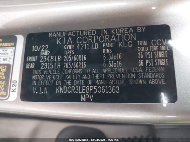 KNDCR3LE8P5061363 KIA NIRO EX