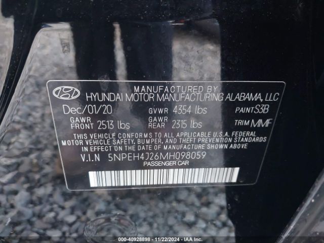 5NPEH4J26MH098059 Hyundai Sonata Limited