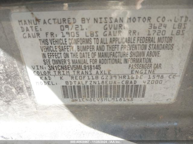 3N1CN8EV5ML918145 Nissan Versa Sv Xtronic Cvt