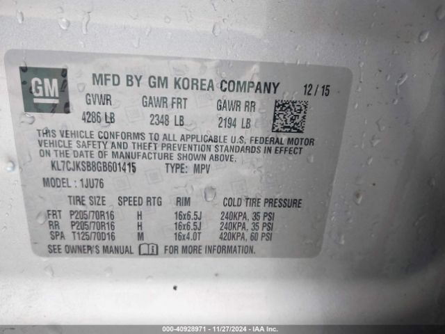 KL7CJKSB8GB601415 Chevrolet Trax 1ls