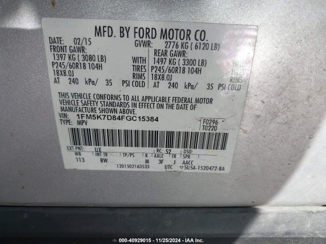 Ford EXPLORER XLT 2015 1FM5K7D84FGC15384 Image 9