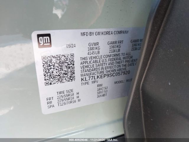 KL77LKEP9SC057920 Chevrolet Trax Fwd Activ