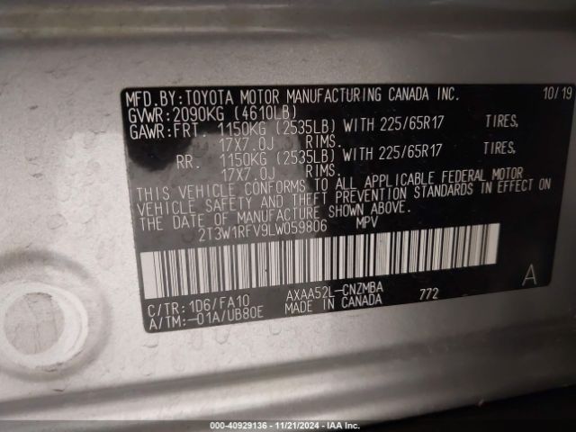 2T3W1RFV9LW059806 Toyota Rav4 Xle/xle Premium