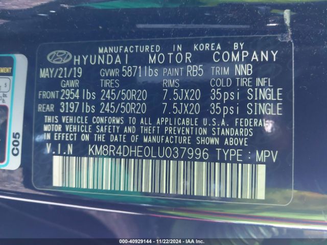 KM8R4DHE0LU037996 Hyundai Palisade Sel