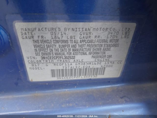 3N1CE2CP2FL352532 Nissan Versa Note S (sr)/s Plus/sl/sr/sv