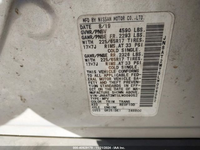JN8AT2MT5LW009052 Nissan Rogue Sv Fwd
