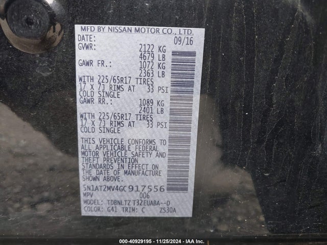 Nissan ROGUE SV 2016 5N1AT2MV4GC917556 Image 9