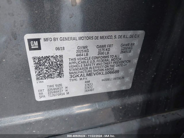 3GKALMEV0KL106689 GMC Terrain Sle