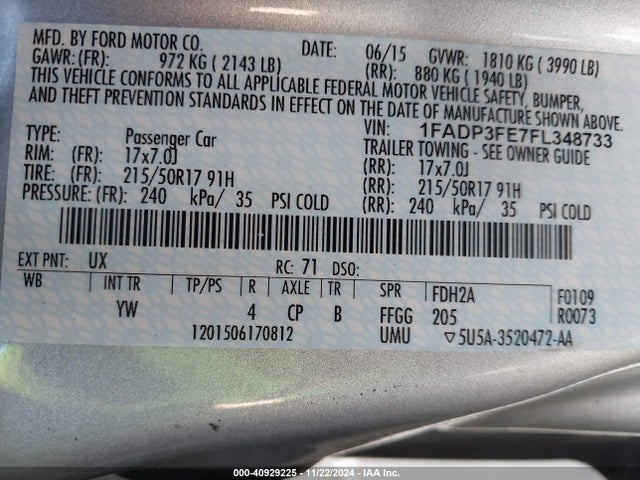 Ford Focus 2015 1FADP3FE7FL348733 Image 20