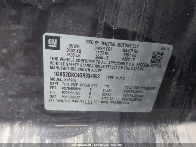 1GKS2GKC4GR334982 GMC Yukon Xl Slt