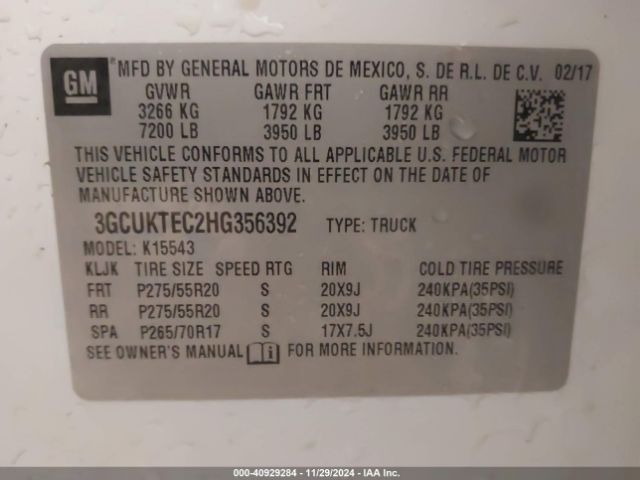 3GCUKTEC2HG356392 Chevrolet Silverado 1500 High Country