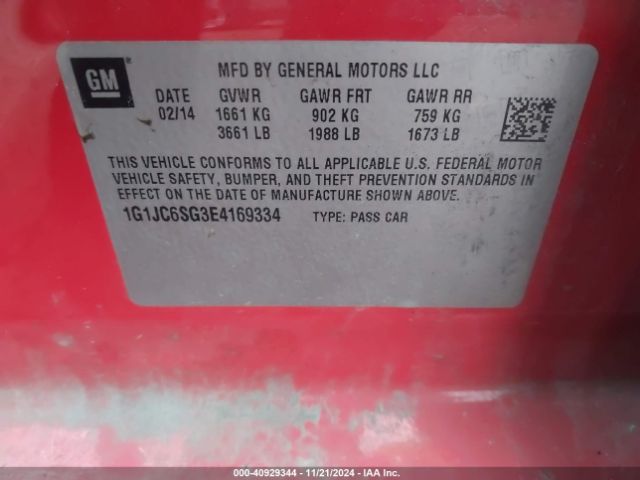 1G1JC6SG3E4169334 Chevrolet Sonic Lt Auto