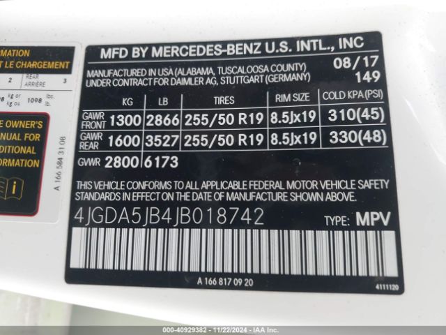 4JGDA5JB4JB018742 Mercedes-Benz GLE 350