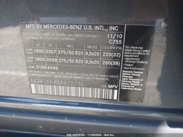 2011 MERCEDES-BENZ GL 350 BLUETEC 4JGBF2FE4BA672786 Photo 8