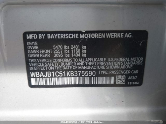 WBAJB1C51KB375590 BMW 530e Xdrive Iperformance