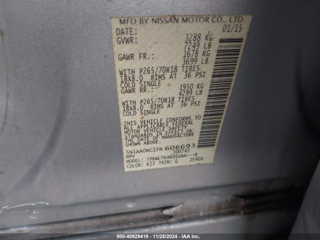 5N1AA0NC1FN606693 Nissan Armada Platinum/sl/sv