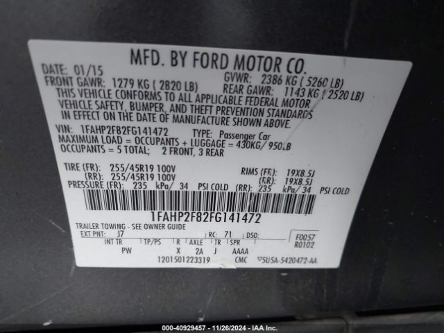1FAHP2F82FG141472 Ford Taurus Limited