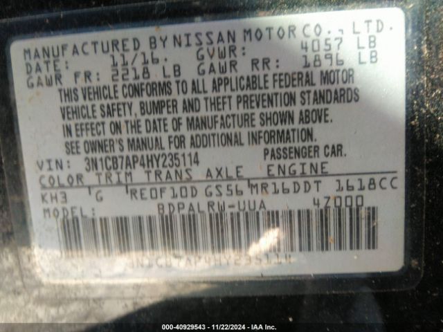 3N1CB7AP4HY235114 Nissan Sentra Sr Turbo