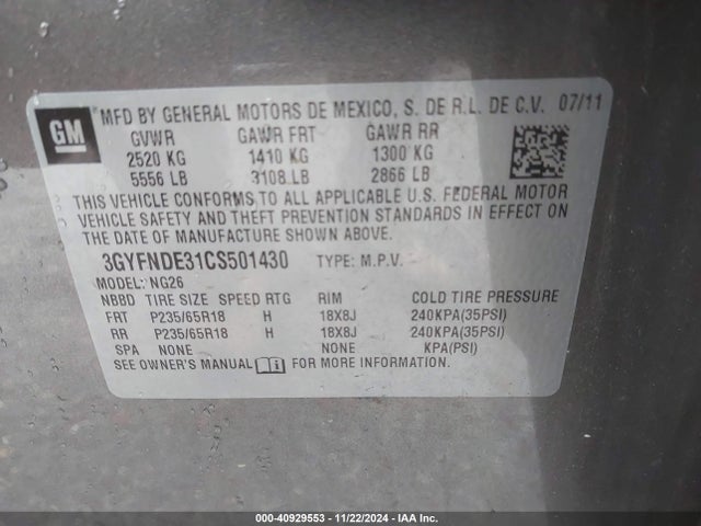 2012 CADILLAC SRX 3GYFNDE31CS501430 Photo 8