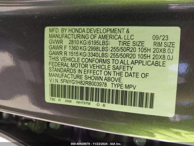 5FNYG1H82RB003978 Honda Pilot Elite