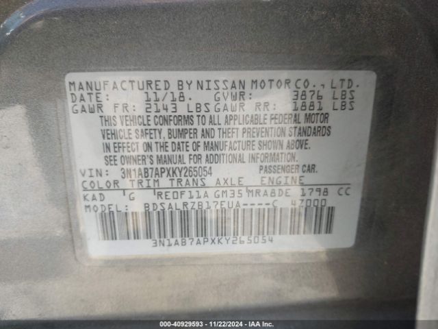 3N1AB7APXKY265054 Nissan SENTRA SR