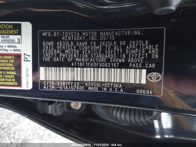 Toyota CAMRY SE 2015 4T1BF1FK0FU082167 Image 9