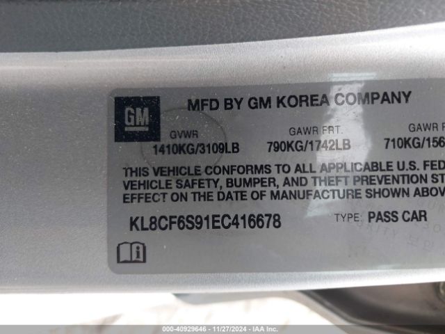 KL8CF6S91EC416678 Chevrolet Spark 2lt Auto