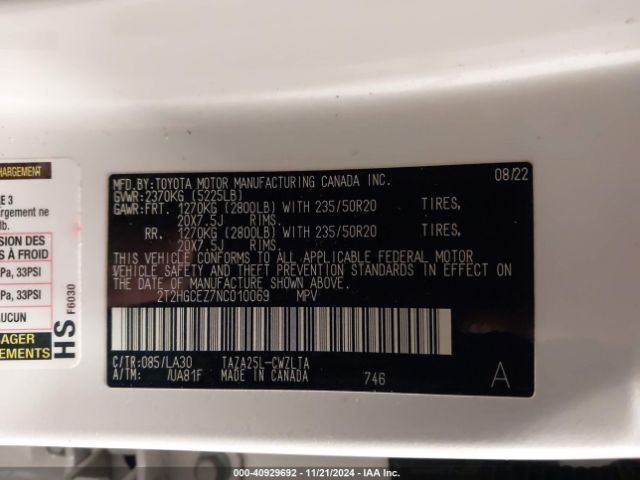 2T2HGCEZ7NC010069 Lexus Nx 350 Luxury