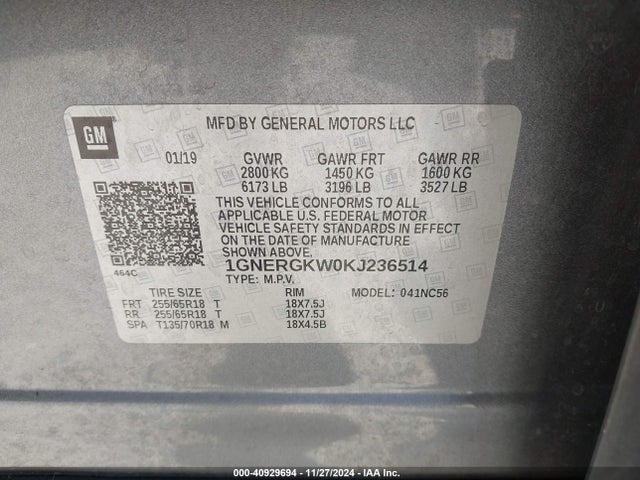 1GNERGKW0KJ236514 Chevrolet Traverse 1lt