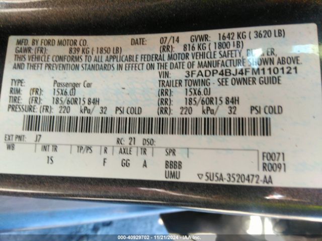 3FADP4BJ4FM110121 Ford FIESTA SE
