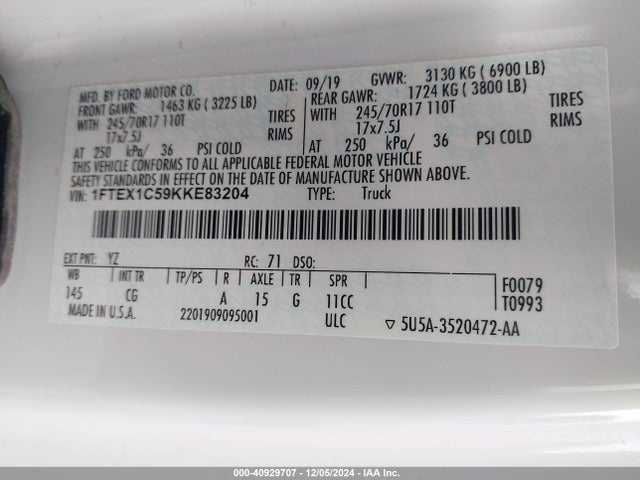 Ford F-150 Xl 2019 1FTEX1C59KKE83204 Image 9