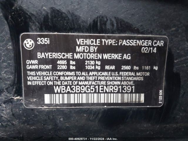 WBA3B9G51ENR91391 BMW 335i Xdrive
