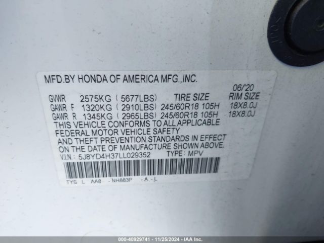 5J8YD4H37LL029352 Acura Mdx Standard