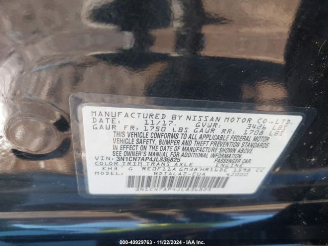 3N1CN7AP4JL836825 Nissan Versa 1.6 S+