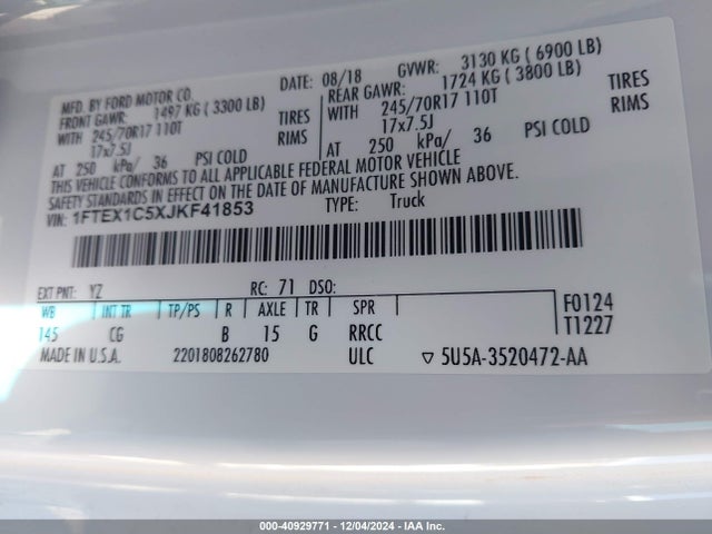 Ford F-150 Xl 2018 1FTEX1C5XJKF41853 Image 9