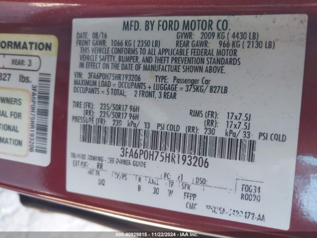 3FA6P0H75HR193206 Ford FUSION SE